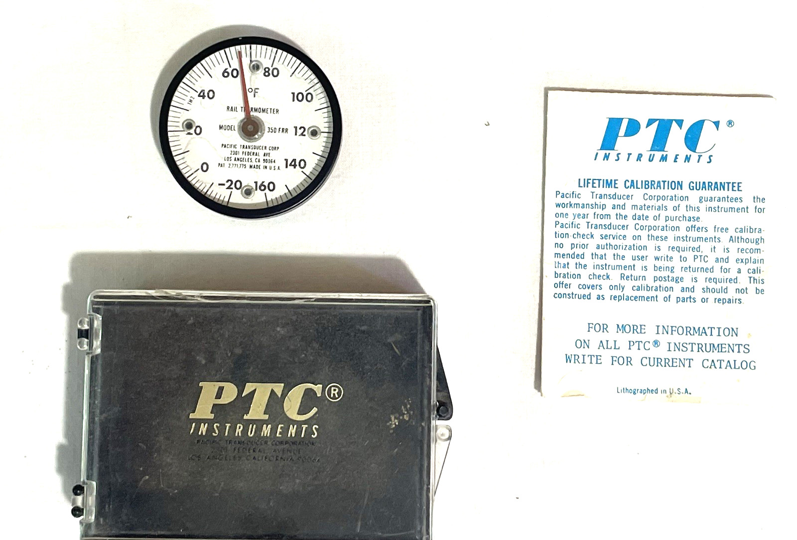PTC Instruments Vintage 350FRR Magnetic Industrial Rail Thermometer -20 to 160°
