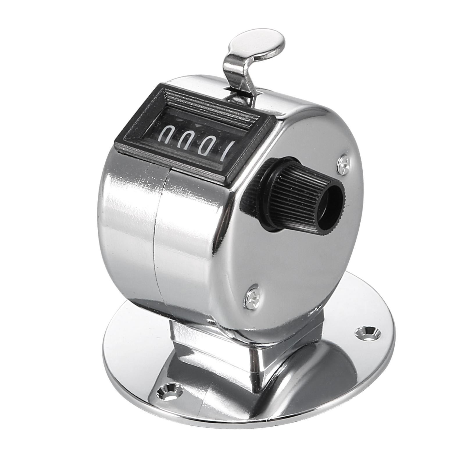 Portable Silver Tone Round Base 4 Digits Hand Tally Counter