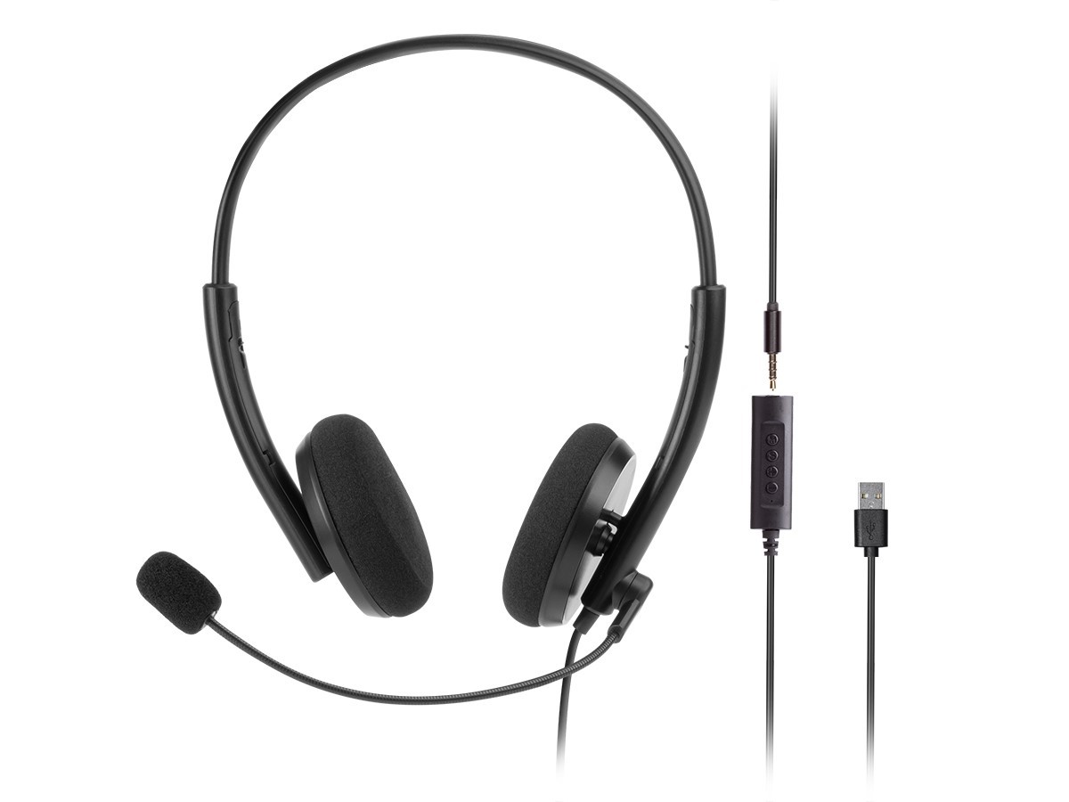 Monoprice WFH 3.5mm + USB Wired Web Virtual Meeting Headset for Work Home Office