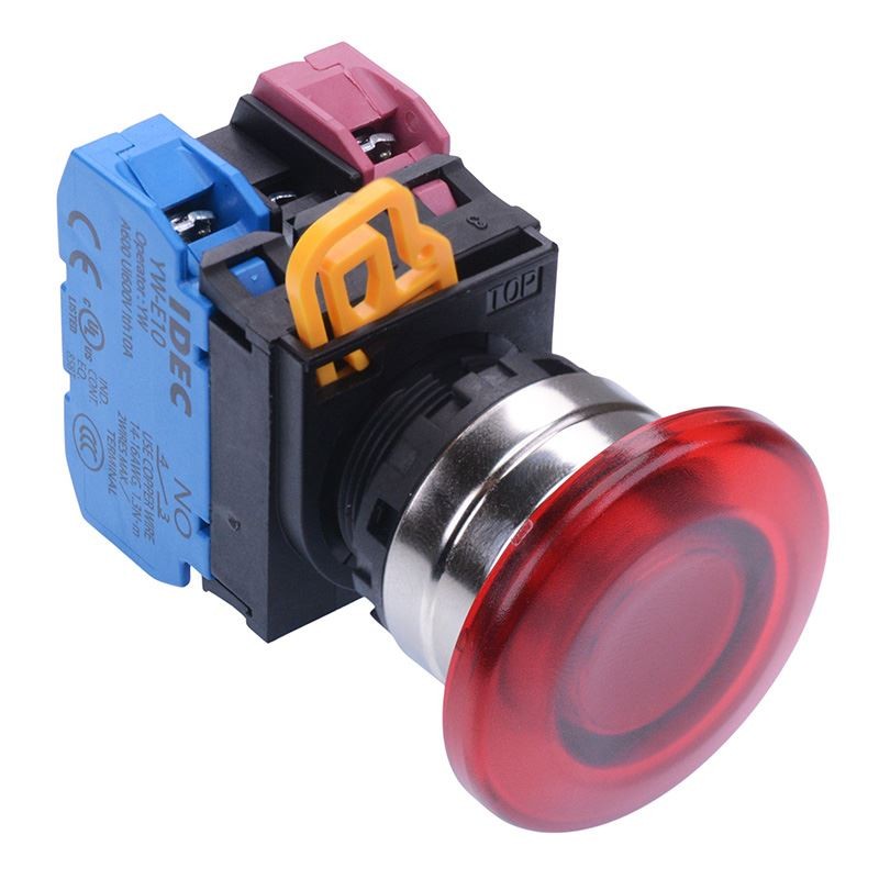 IDEC Red 12V LED 22mm Metal Mushroom Maintained Push Button Switch 1NO-1NC