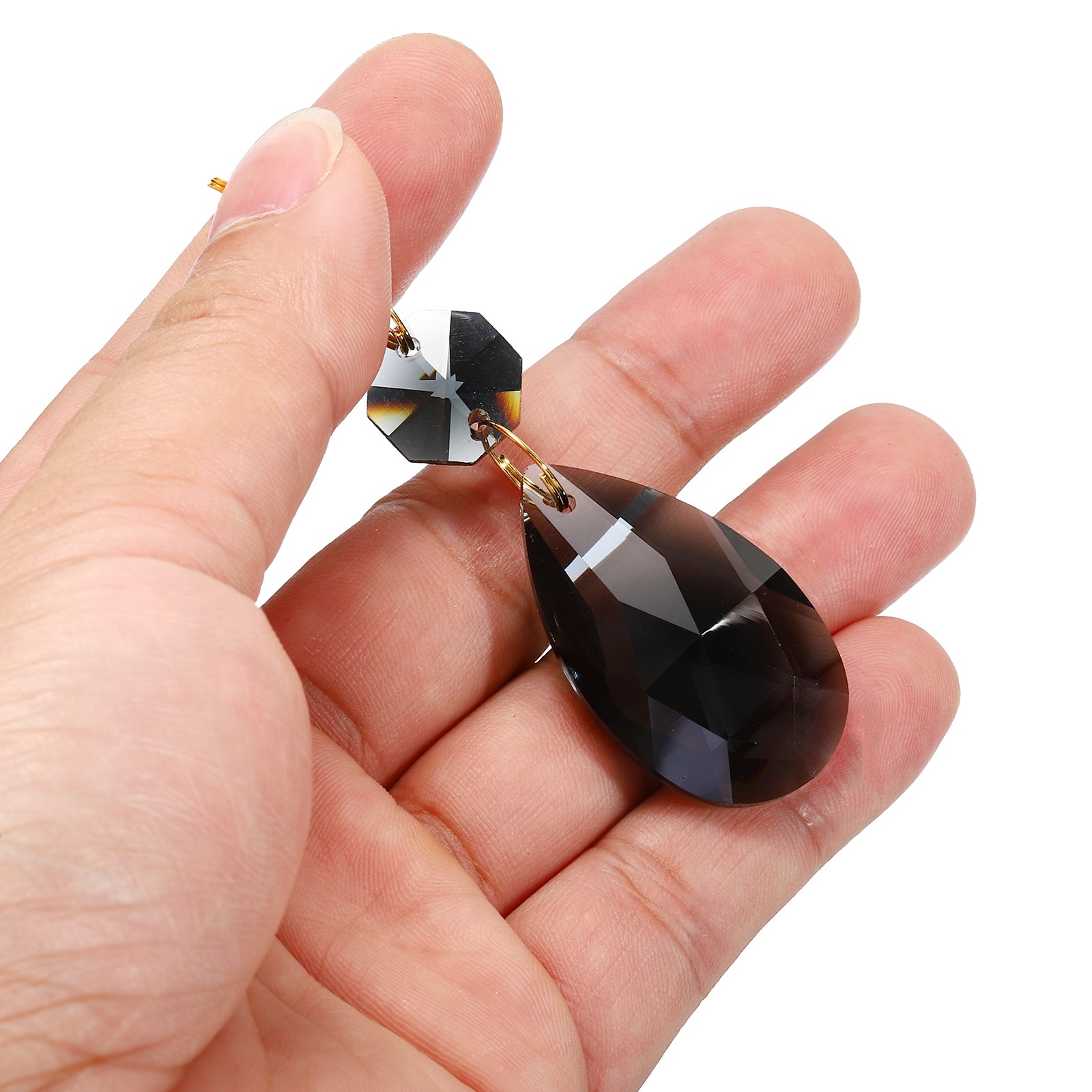 5Pcs 38mm Light Black Crystal Teardrop w 14mm Octagonal Bead Light Black