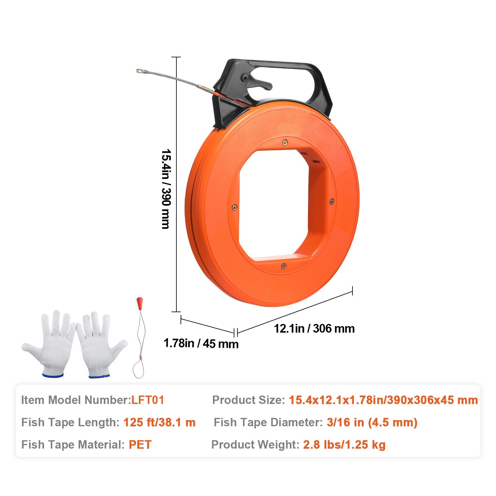 125ft PET Fish Tape Non-Conductive Electrical Wire Puller Cable Fishing Tool