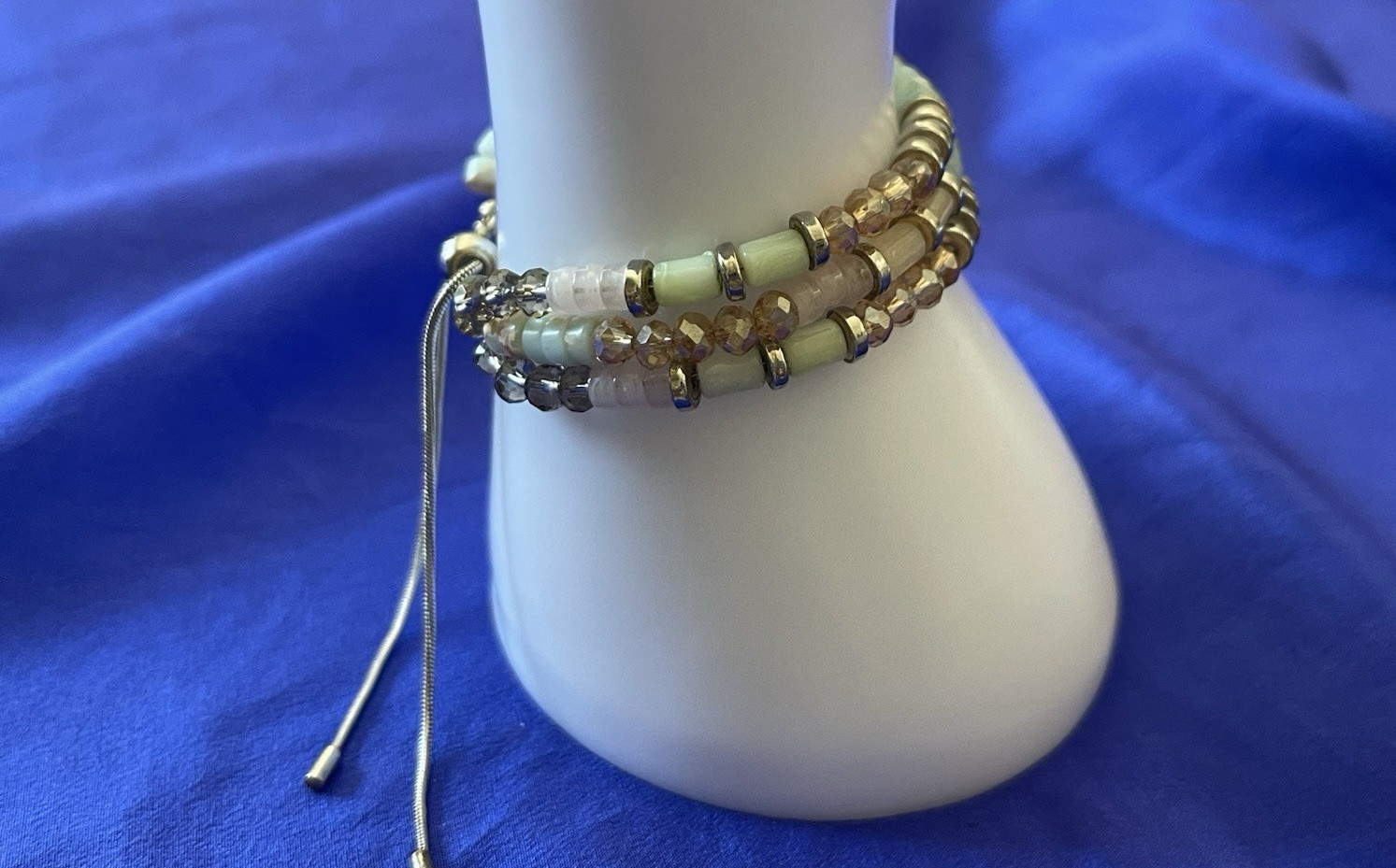 3 Strand multicolor Gemstone Beaded Slider Adjustable Bracelet