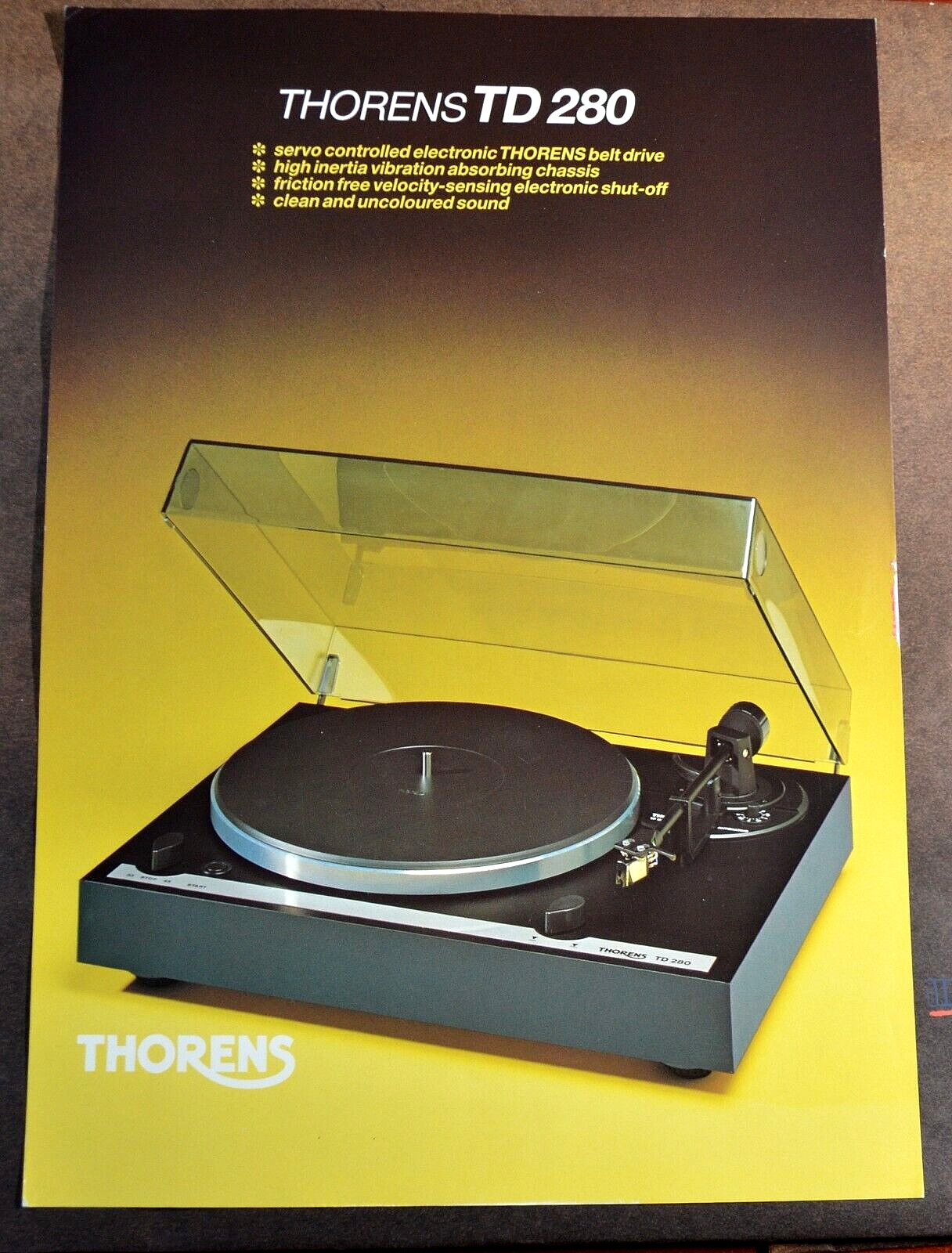 VINTAGE THORENS TD 280 PROMO ADVERTISEMENT DATA SHEET-NEW OLD STOCK