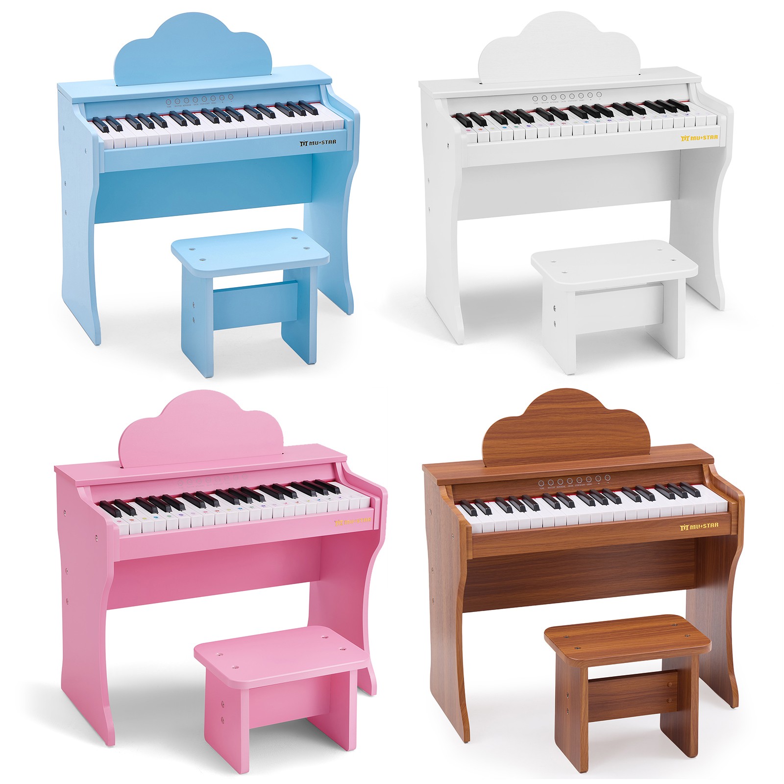 Wooden 37Keys Kids Digital Piano Keyboard Toddler Music Toy w/DIY Stickers,Stool