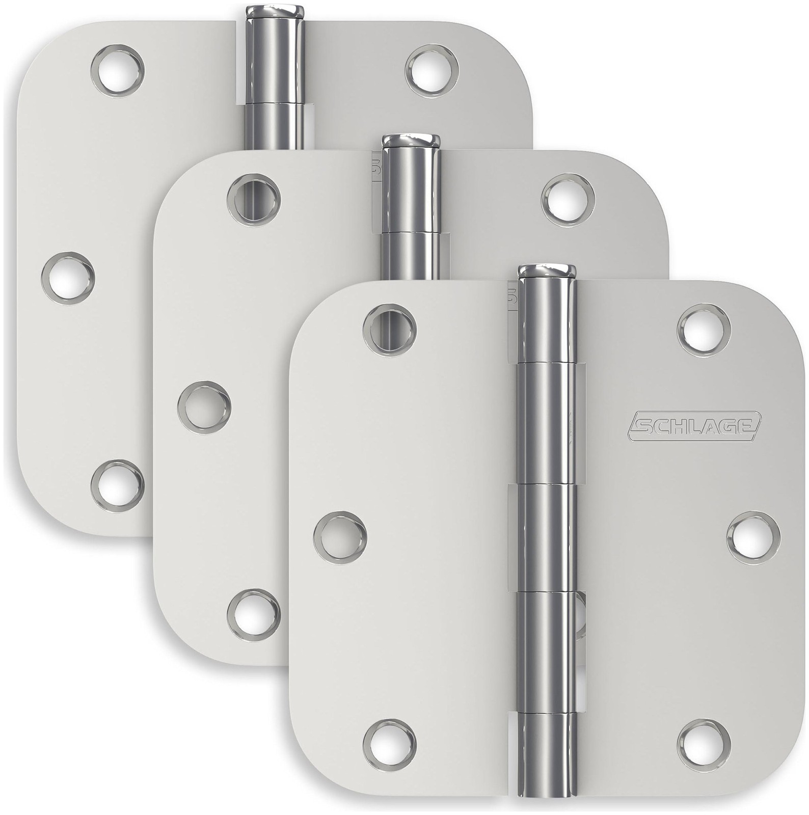 Schlage 1011 Pack of Three 3.5" x 3.5" Plain Bearing 5/8" Radius - Chrome