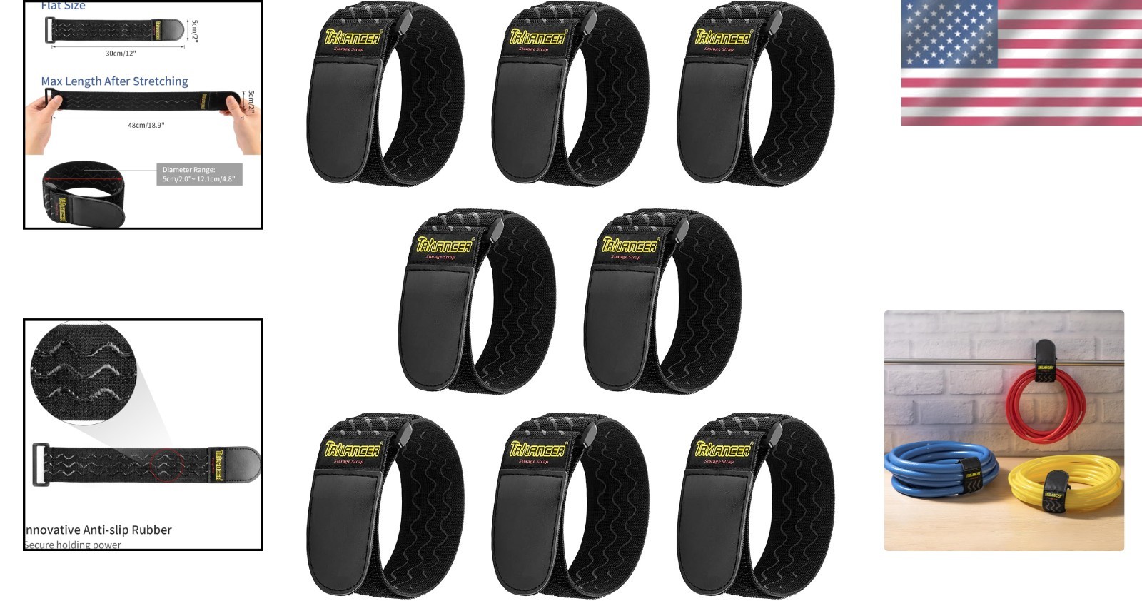 Versatile Heavy Duty Elastic Straps - 12" x 2" | 8 Pack, Securing Cables & More