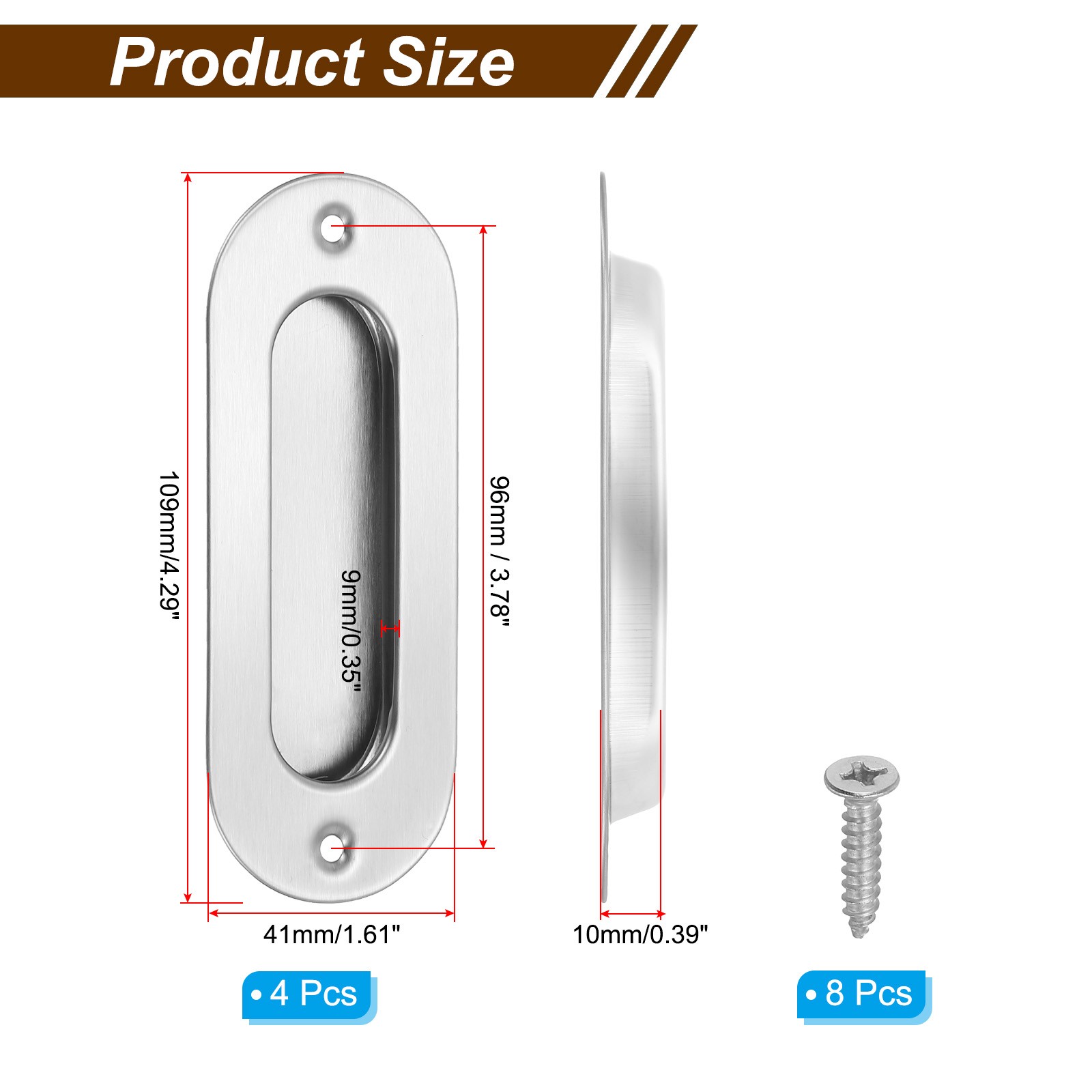 4Pcs Recessed Finger Flush Pulls 4" Arc Sliding Pocket Door Handles, Silver