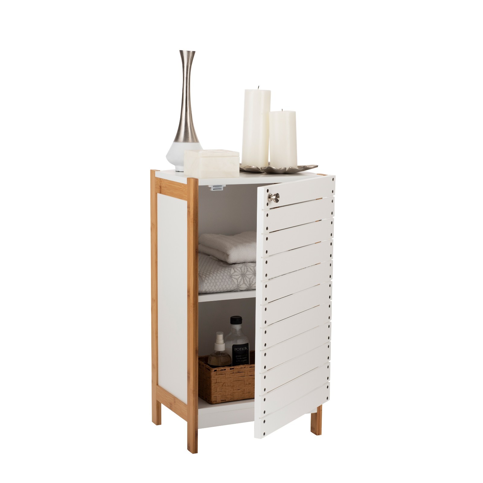 2 Shelf Bamboo Floor Cabinet in White