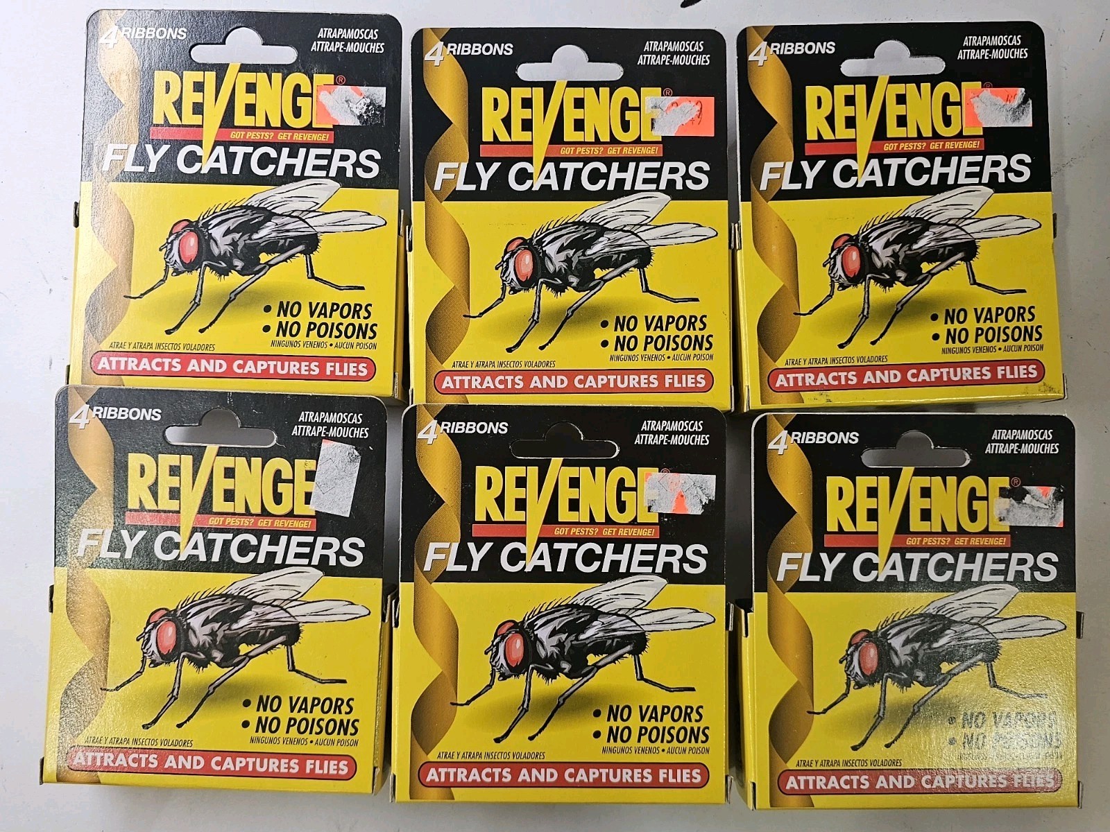 Lot of 6 Revenge Fly Catcher Ribbons Fly Ribbons, 4 Ribbons Per Box