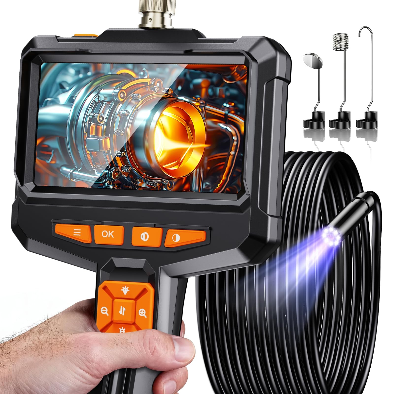 Endoscope with Light, Handheld Borescope Inspection with 4.3" IPS Screen, IP6...