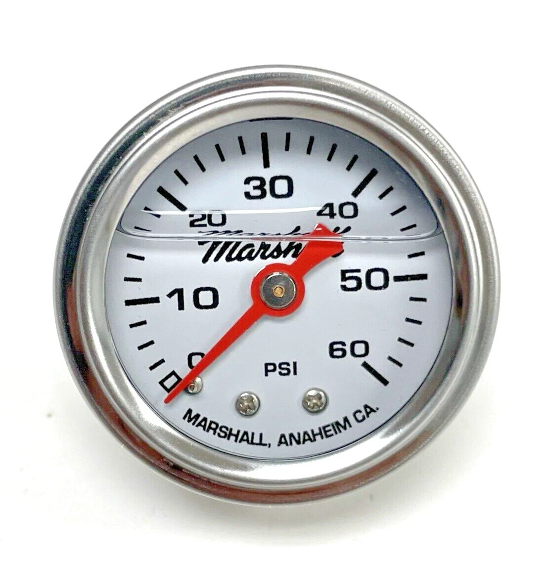 Marshall Gauge 0-60 Psi Fuel / Oil Pressure Gauge White 1.5" Dia. Liquid Filled