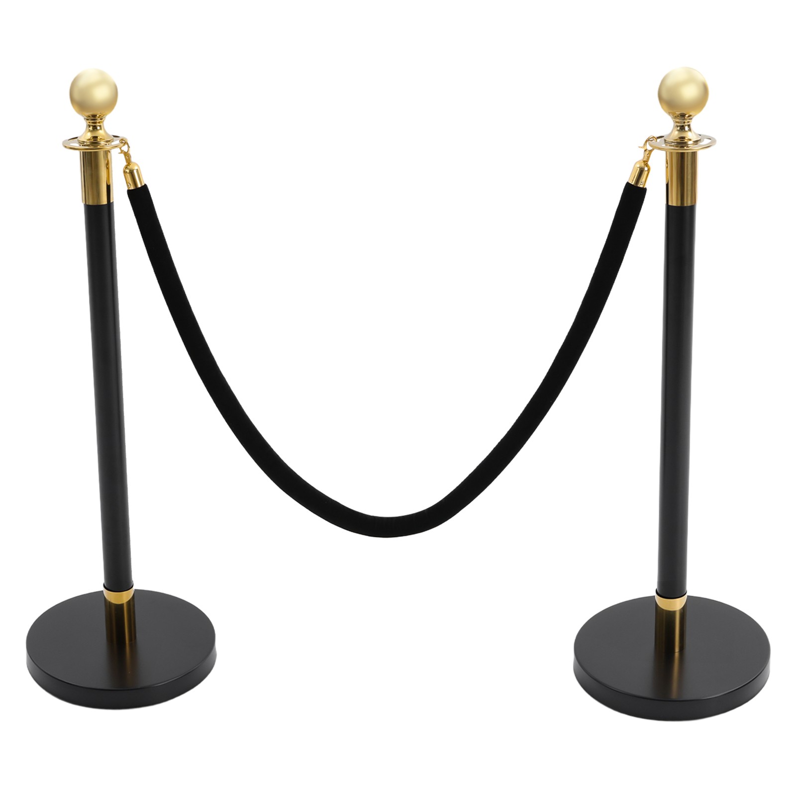 6 PCS Black Stainless Stanchion Posts with 4 Ropes Crowd Control Queue Barrier