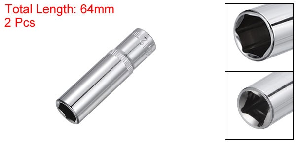 2Pcs 12mm Metric Deep Socket Steel Chrome Plated