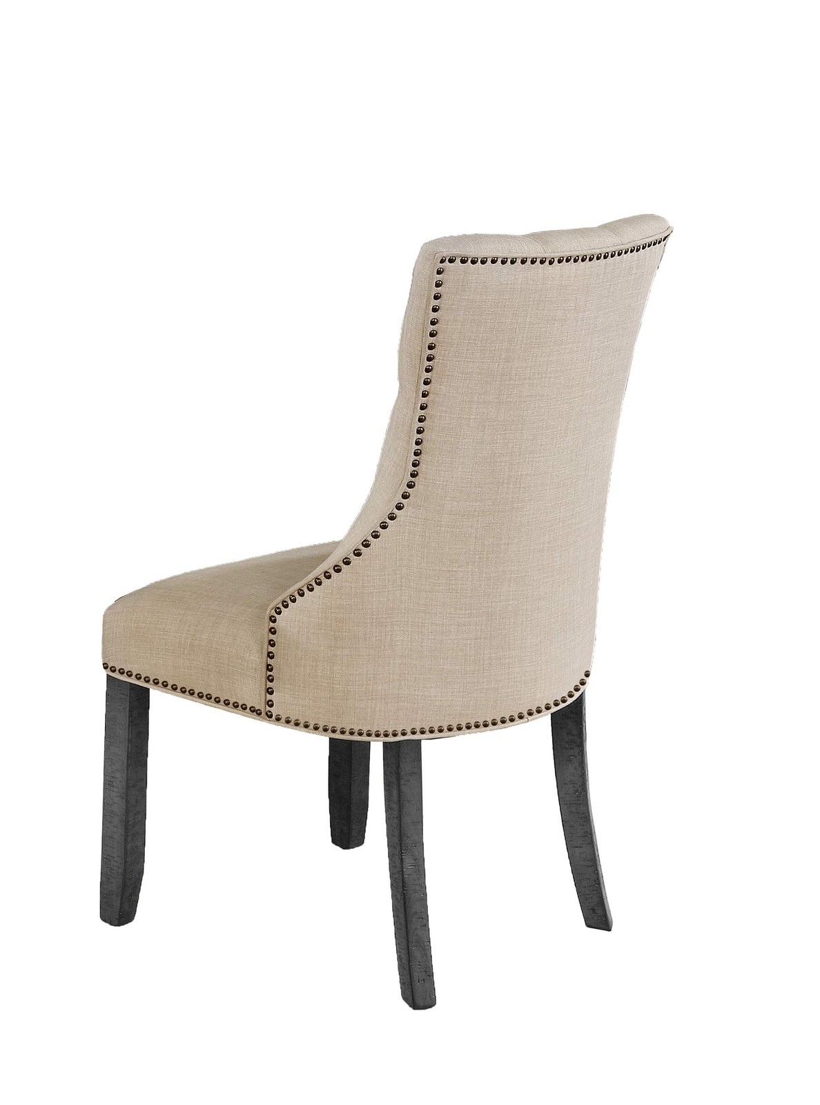 Dark Gray Wood Dining Chair Upholstered with Beige Linen Fabric (Single)