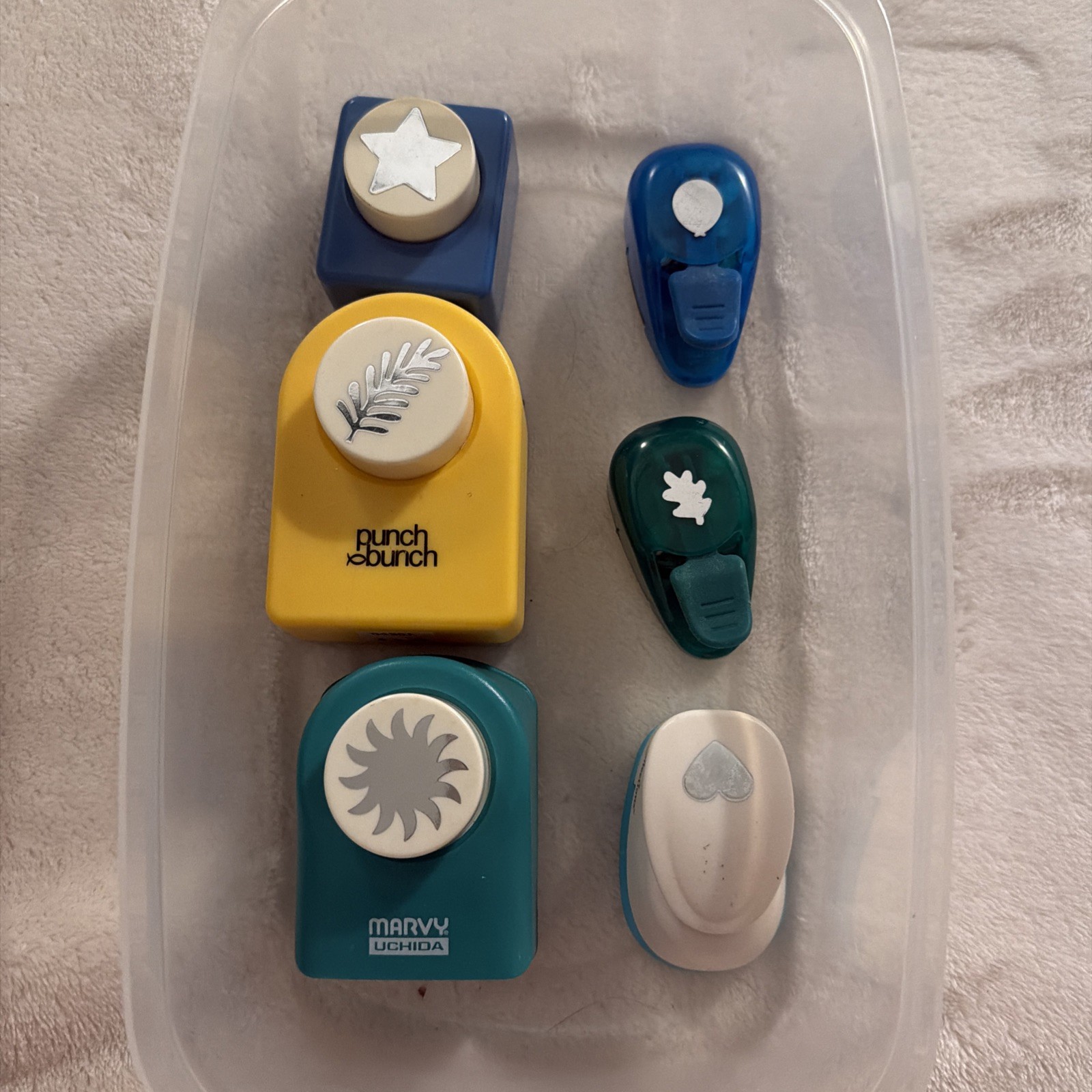 Lot 6 Various Craft Paper Punchers - Star - Leaf Big/SM - Sun - Heart - Balloon
