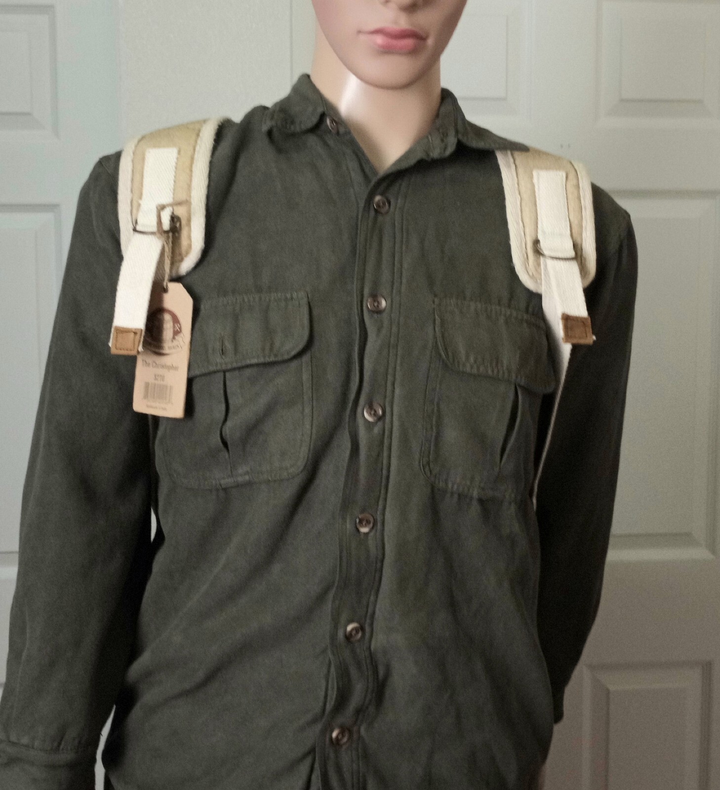 THE BARREL SHACK THE CHRISTOPHER O'SIZE BEIGE CANVAS & BROWNLEATHER BACKPACK NEW