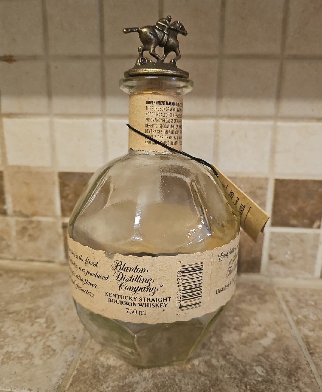 Blanton’s Single Barrel Bourbon Whiskey Empty Bottle with Stopper Letter O 2016