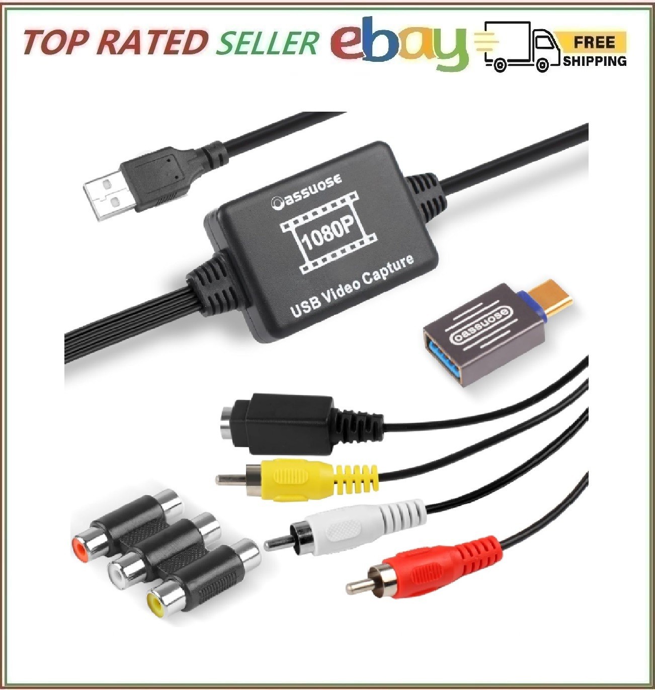 VHS to Digital Converter,USB-A/USB-C Video 1080P Capture Card,RCA/AV to USB2.0 A