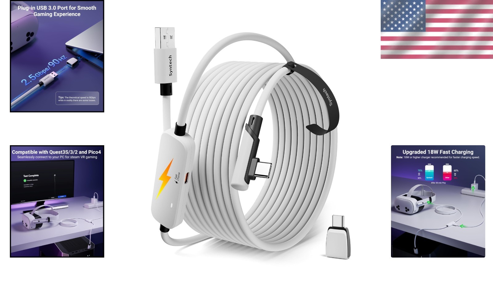 Durable 16FT VR Link Cable with Advanced Charging Chip for Oculus Quest Headsets