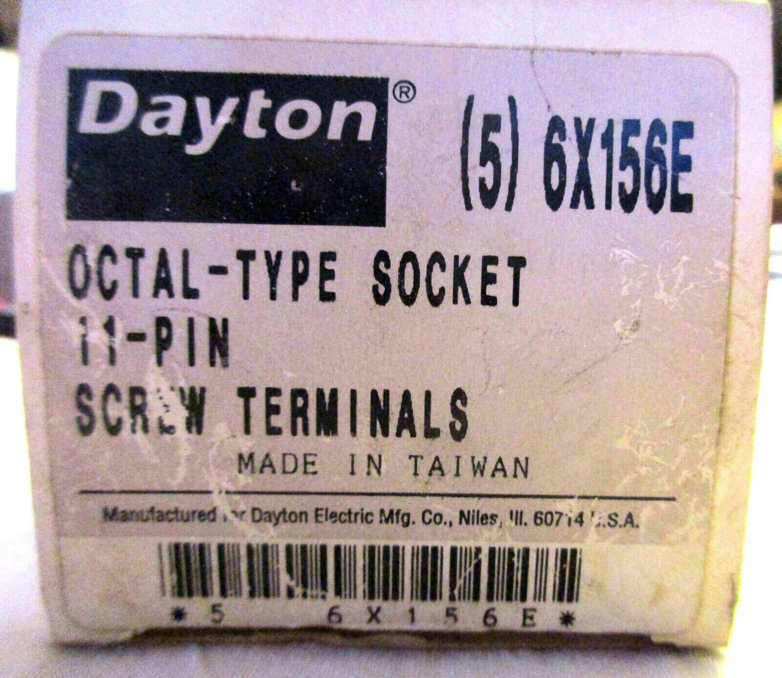 (5) Dayton 6X156E Octal-Type Sockets 11-Pin Screw Terminals  Box of 5 New in Box