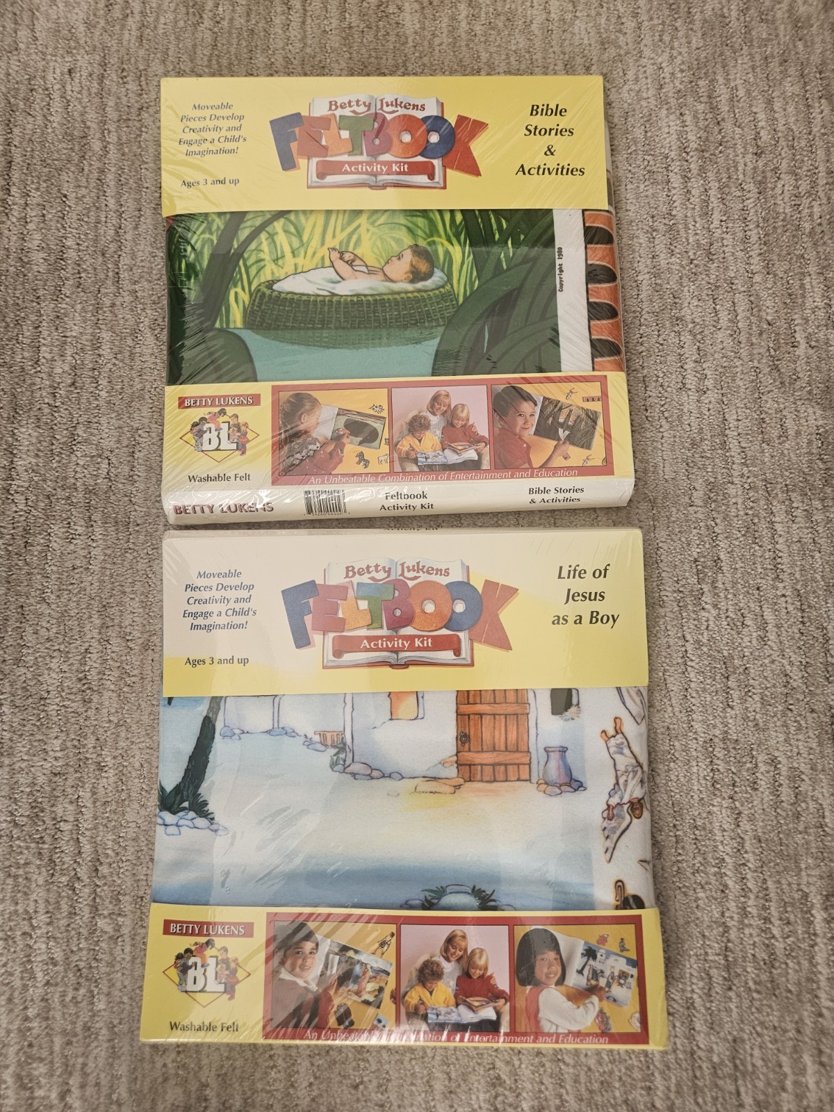 Lot Of 2 New Sealed Vintage Betty Lukens Felt Bible Learning Jesus As A Boy USA