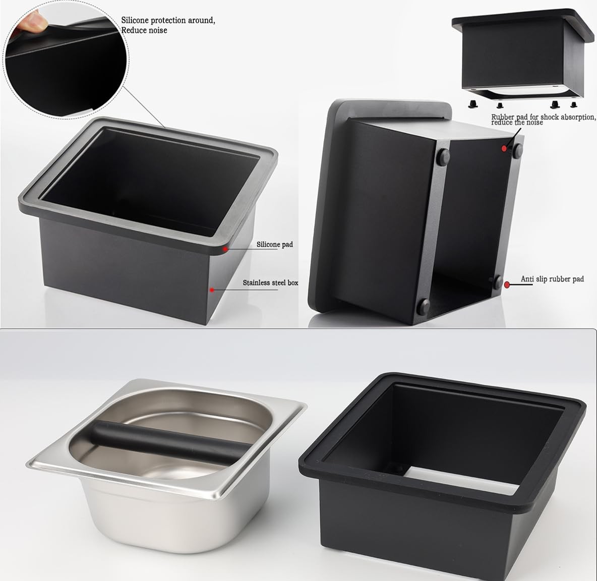 Coffee Knock , Stainless Steel Coffee Espresso Knock Coffee Grounds Bin with ...