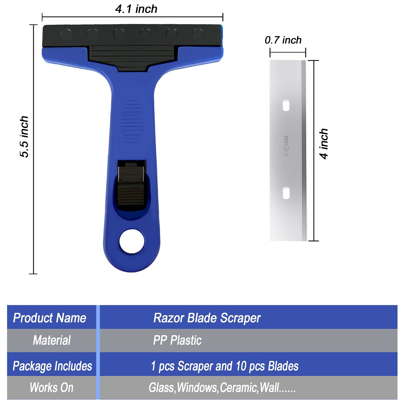 Razor Blade Scraper, 4" Scraper Tool with 10 Extra Replacement Metal Blades,...