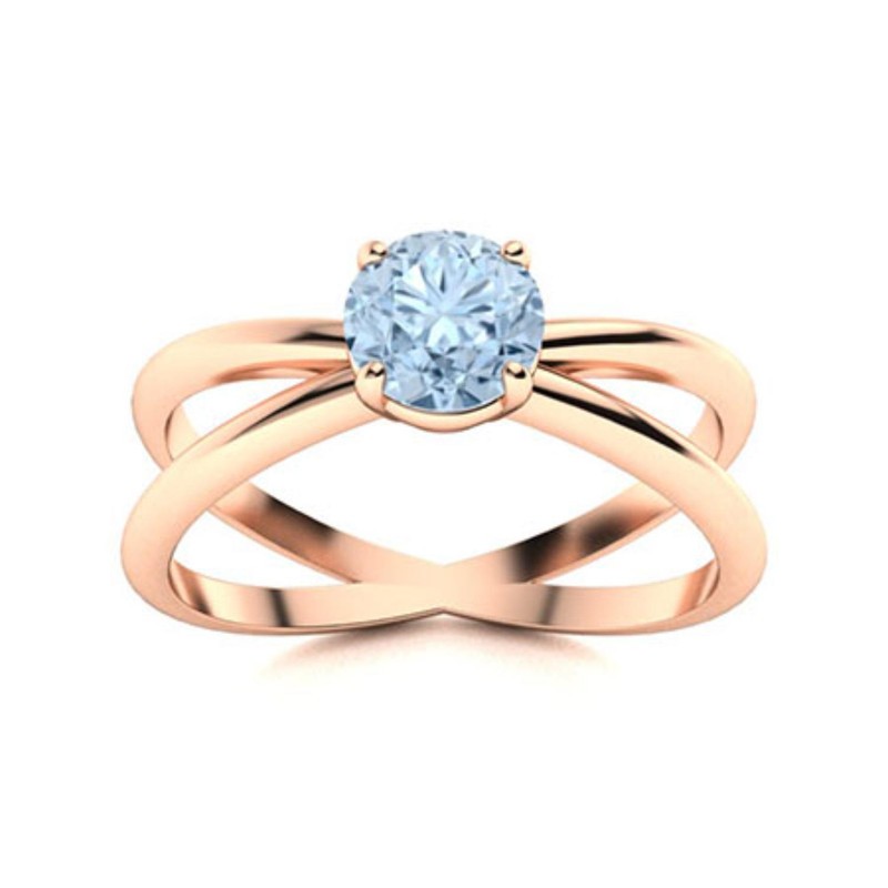 Round Natural Aquamarine 925 Sterling Silver Solitaire Prong Wedding Ring