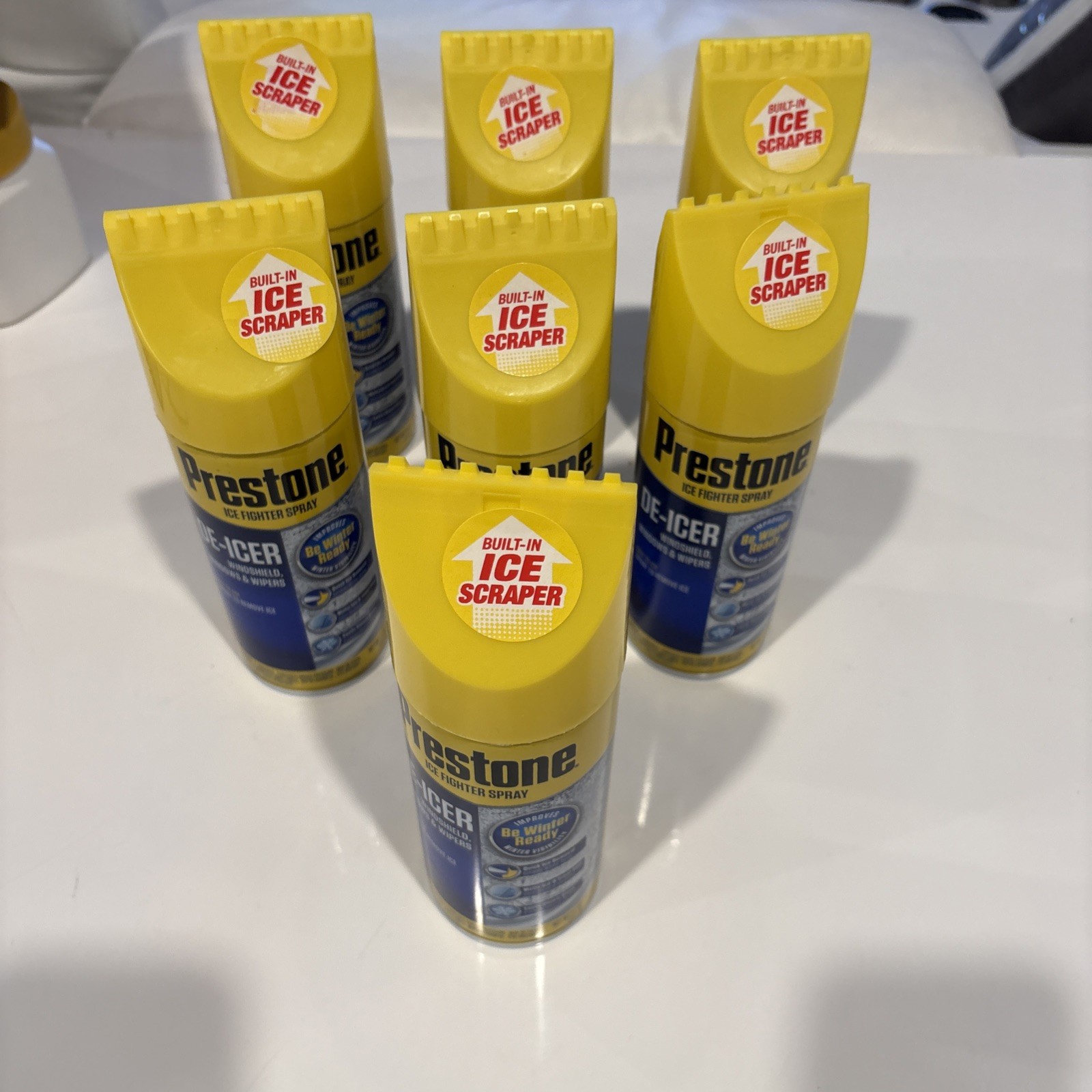 7 Pack-PRESTONE Windshield De-Icer-Spray Canister (11 oz.) Built In Ice Scraper