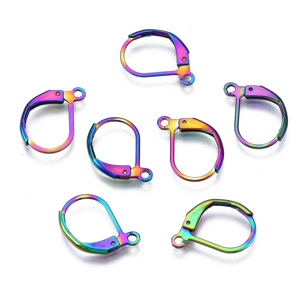 10Pcs 304 Stainless Steel  Rainbow Leverback Ear Wire Earring Findings 16x10.5mm