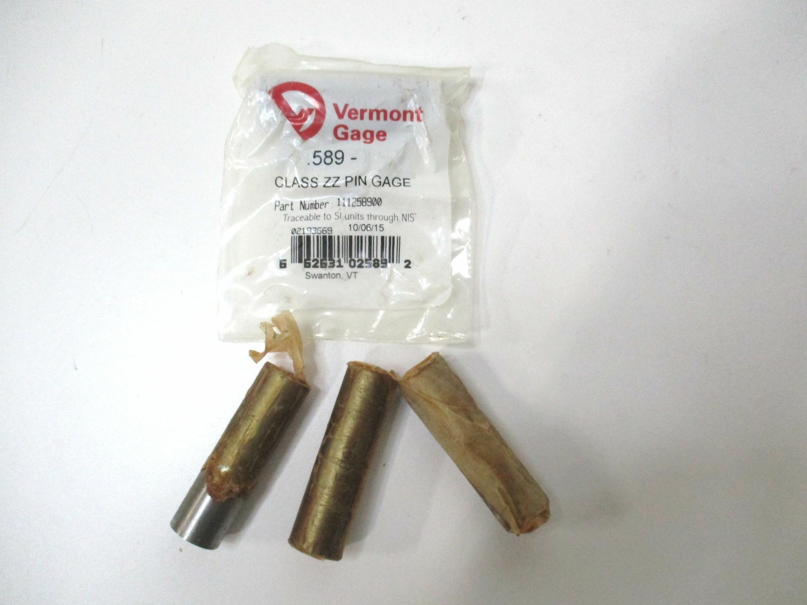 Vermont Gage (111258900) 0.589" Tolerance Class ZZ Steel No-Go Pin Gage - Qty 4