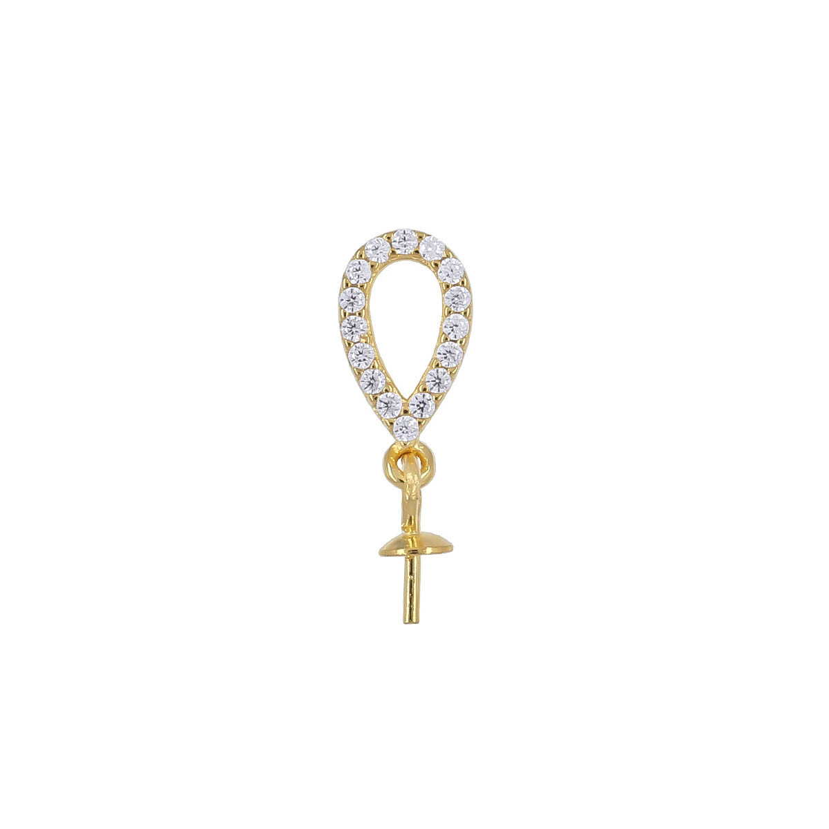 Gold Plated Sterling Silver CZ Pendant Bail Connector with Pearl Cup Pin #99789