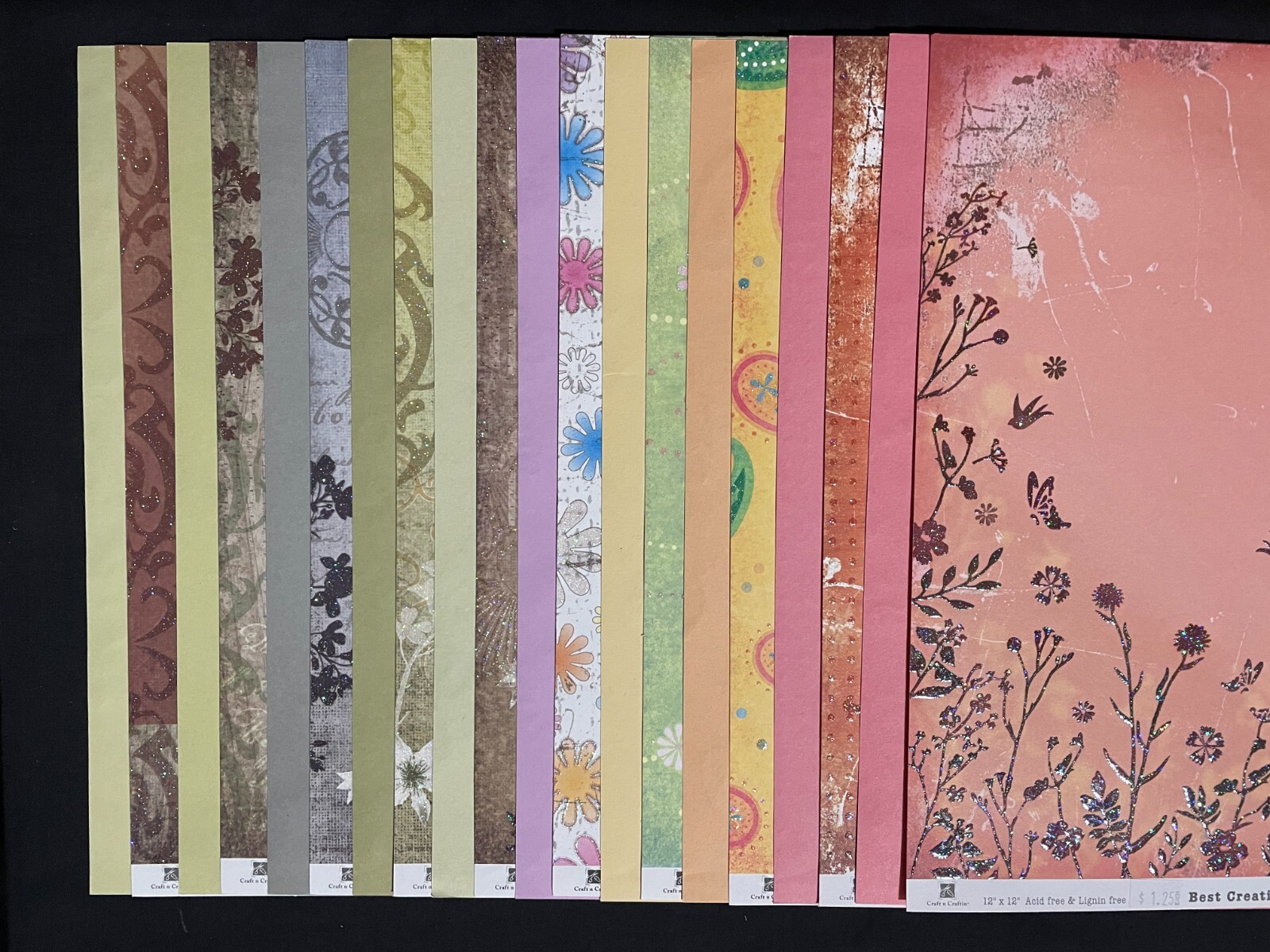 BEST CREATION, INC. "COLLECTION #2" 12X12 GLITTERED/LACQUERED DS HEAVY PAPERS