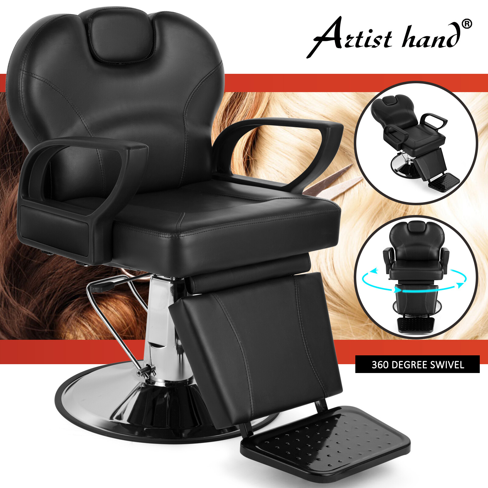 Black All Purpose Reclining Barber Chair Heavy Duty Hydraulic Salon Spa Beauty