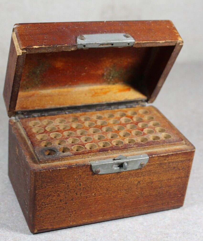 Vintage Small Wooden Laboratory Box 50 Tube Slots 4.5" x 2.5" x3"