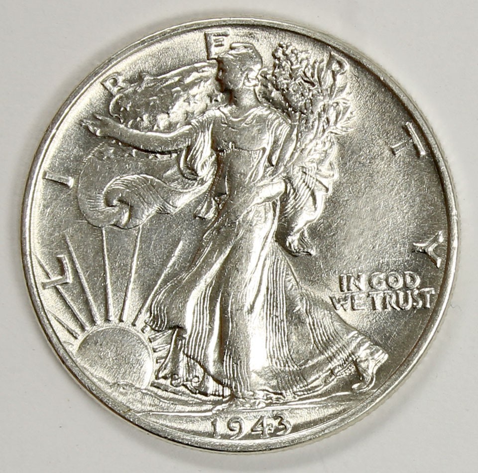 1943 BU Walking Liberty Half Dollar 50C - 90% silver - Brilliant Uncirculated