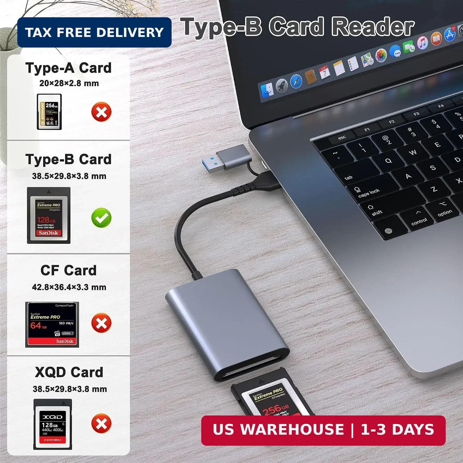 CFexpress Type B Card Reader with USB 3.2 (Gen 2) 10Gbps USB C&USB A 2 in 1 Type