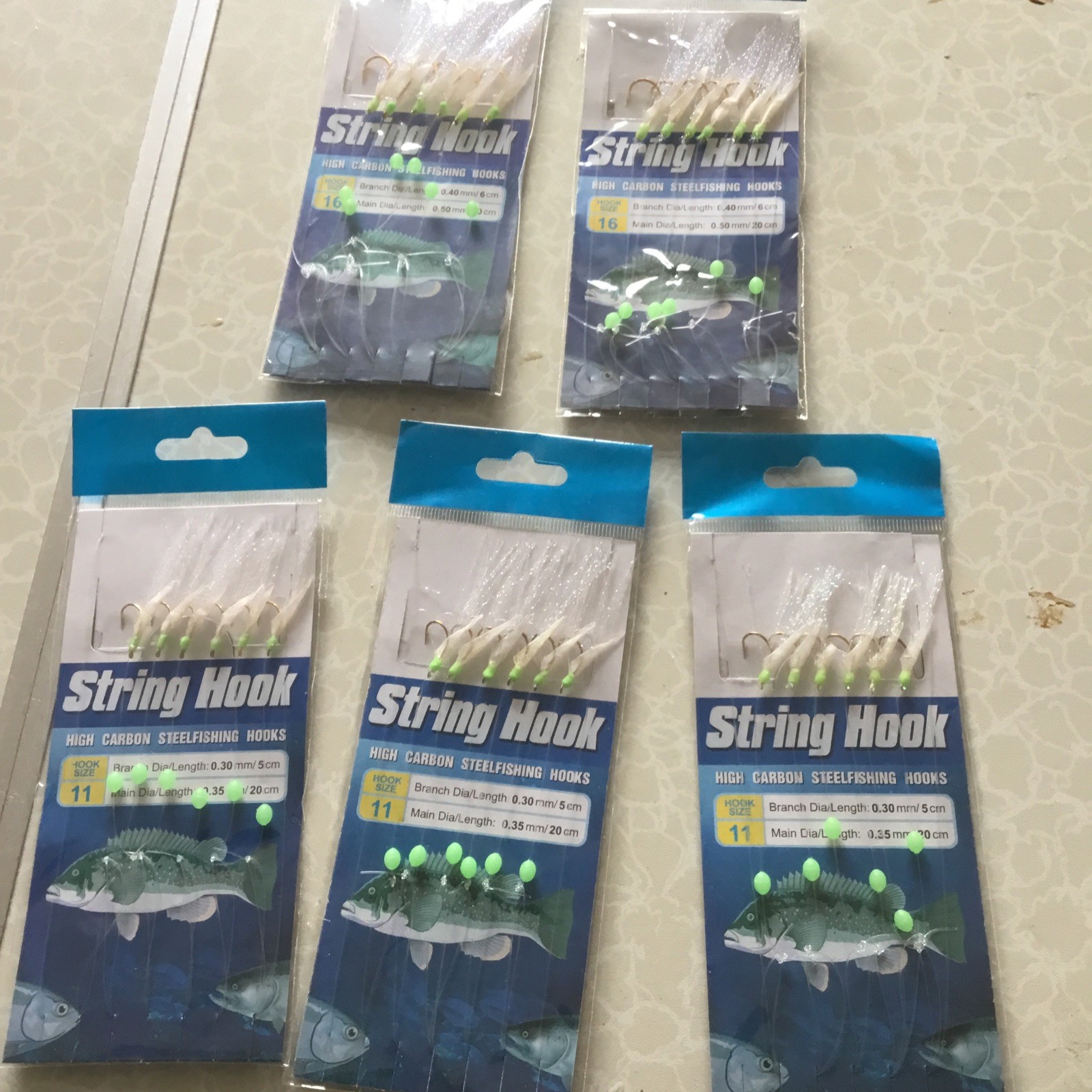 Sea Fishing 5 Packets Of 6 Hook Sabiki  3x #11 Two X #16 Hooks Mackerel Lures