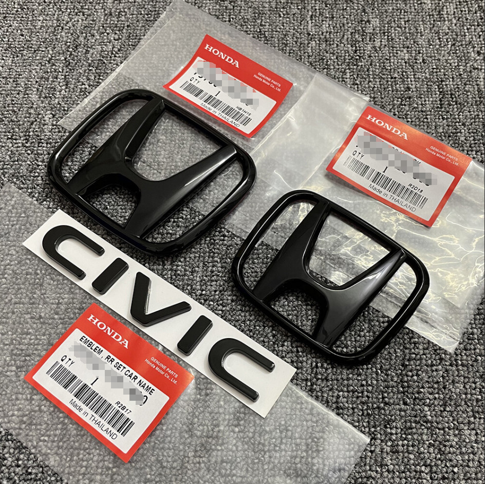 3PCS Fit For HONDA Civic 2016~2021 Front Rear Emblem H+ CIVIC Badge Glossy Black