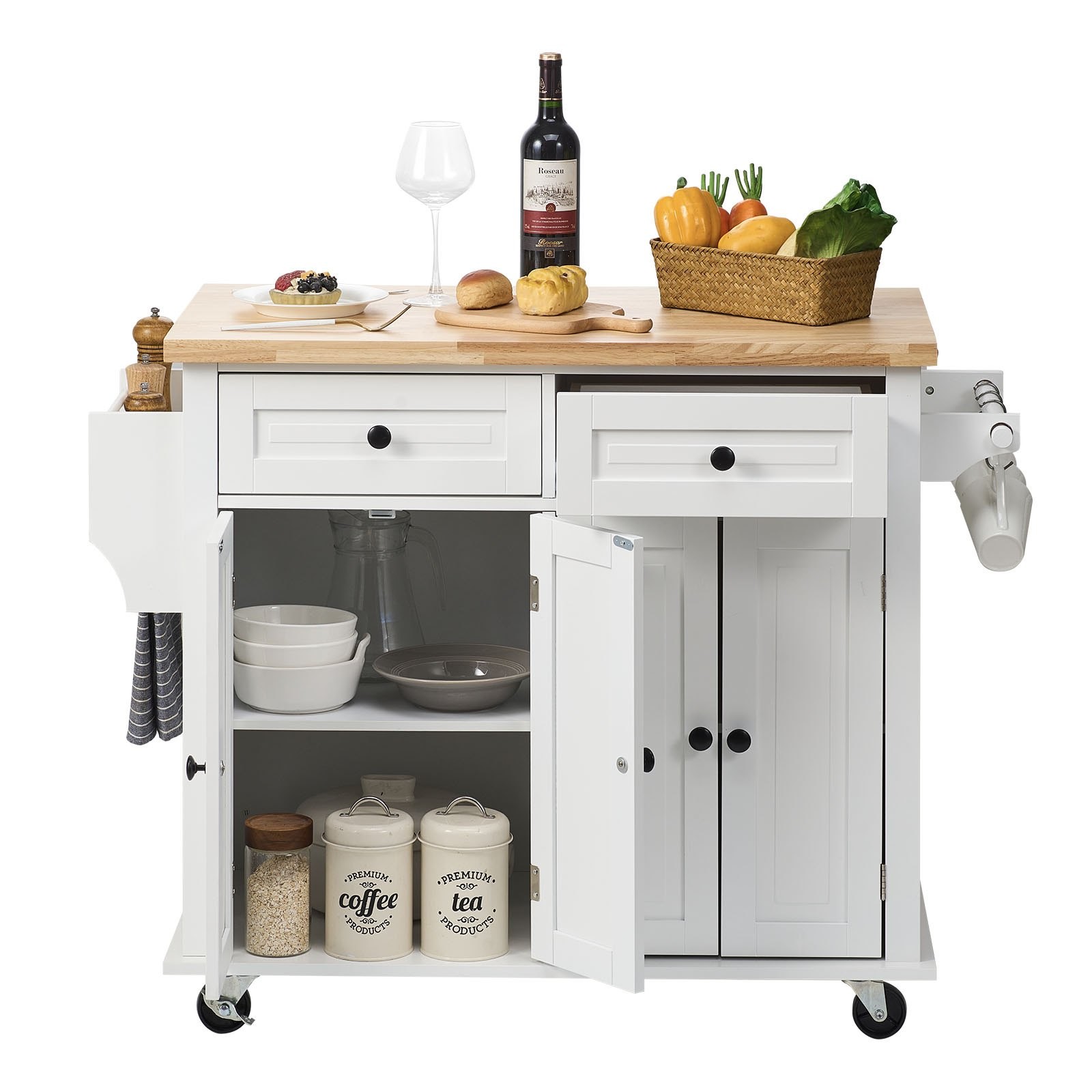 VEVOR Kitchen Island Cart With Solid Wood Top, 35.4 Width Mobile Carts