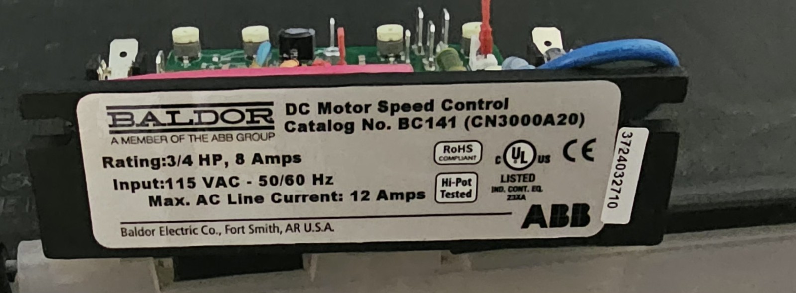 Baldor BC141 (CN3000A20) DC Motor Speed Control, 3/4 HP 115 VAC 12A