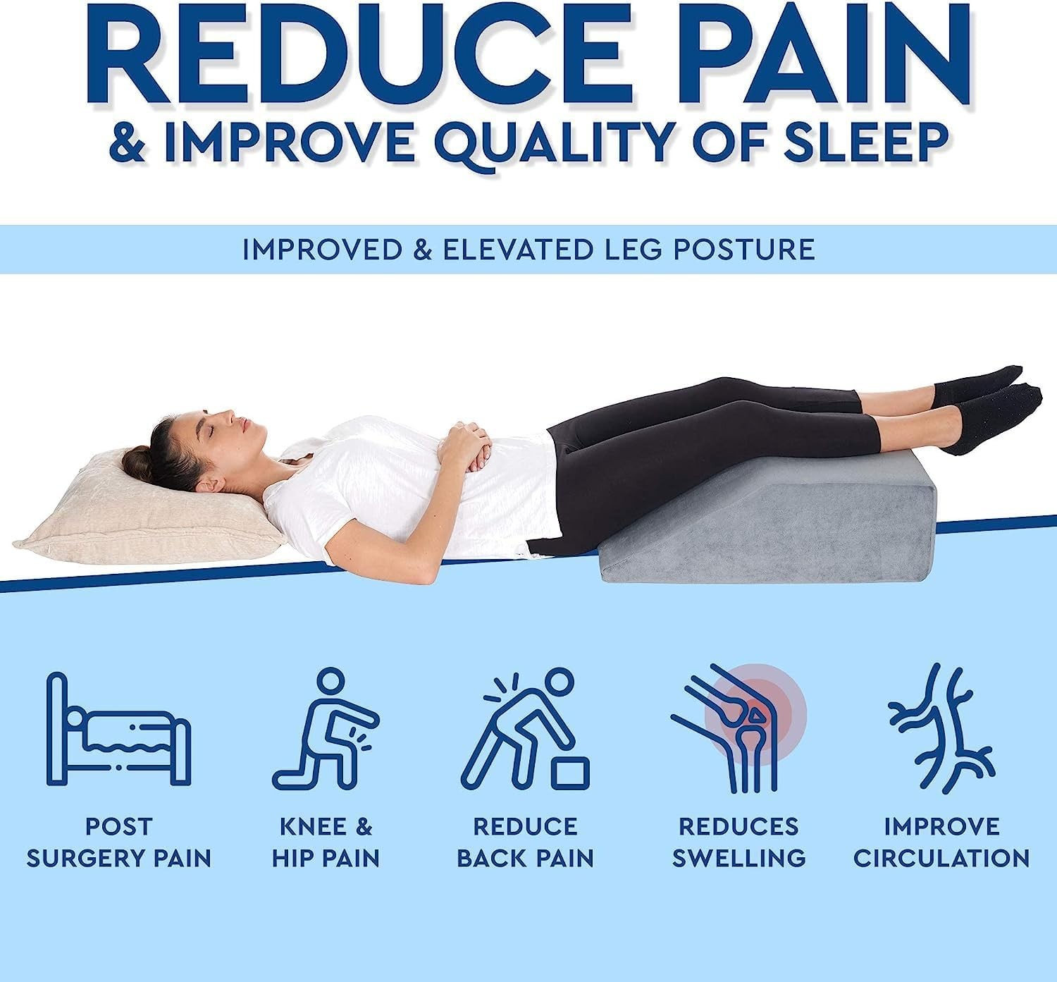 Leg Elevation Pillow - Memory Foam Leg Elevating Pillow | Leg Rest Wedge