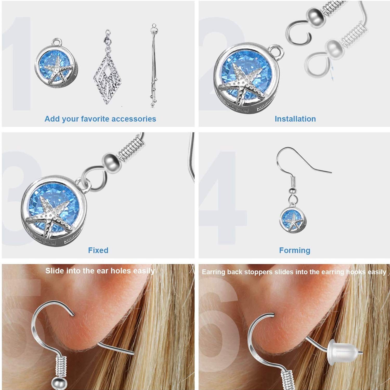 100 Pcs 925 Sterling Silver Earring Hooks with Backs