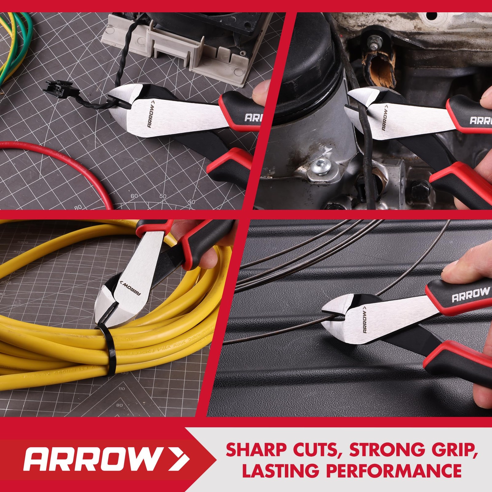 ARROW High Leverage Diagonal Pliers, 8 Inch Wire Cutters with Comfortable TPR...