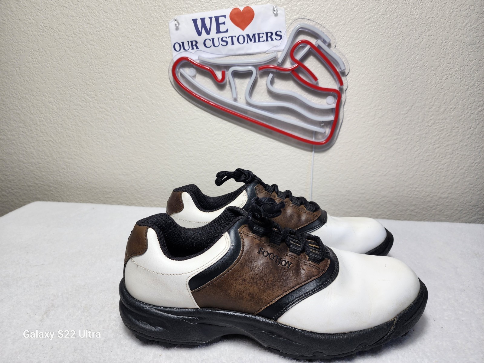 FOOTJOY GreenJoys Golf Shoes Mens Medium Brown White Spiked Size 9.5