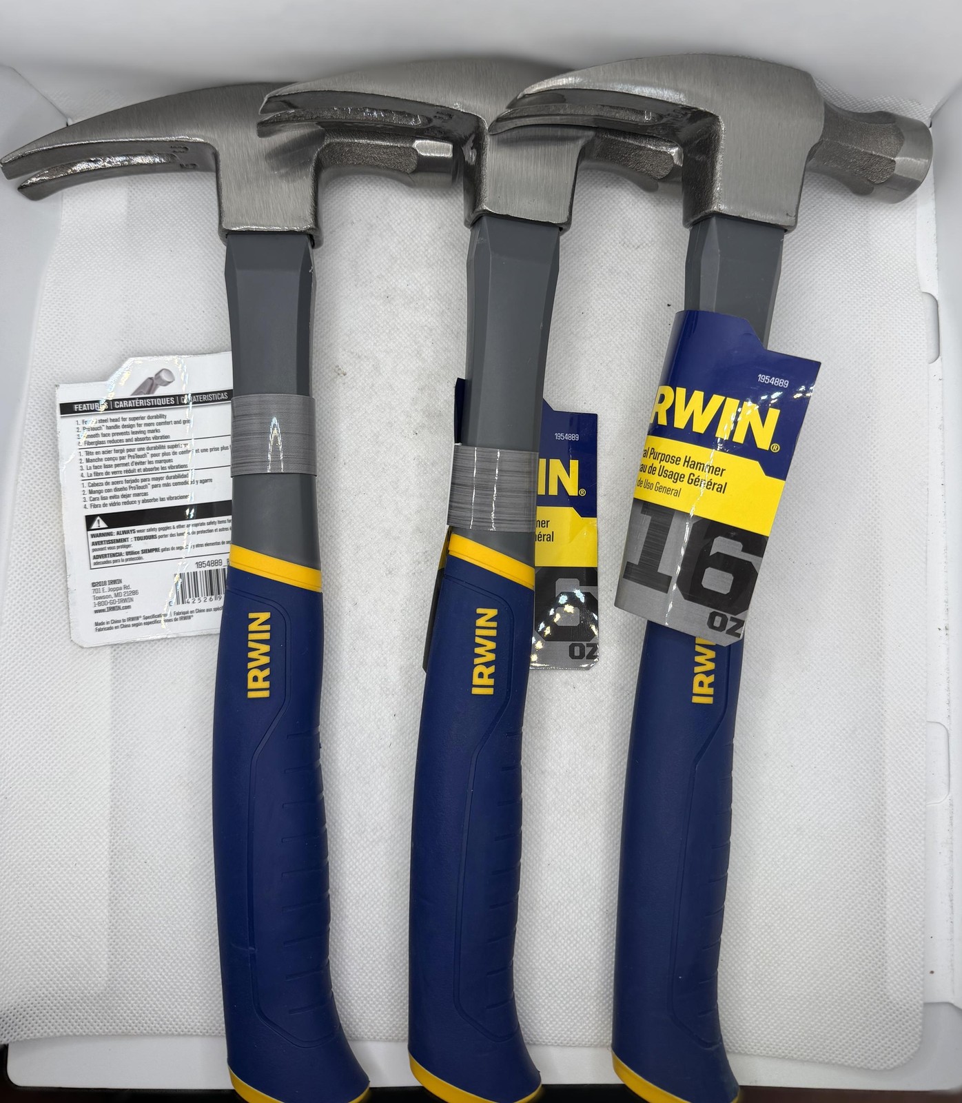 3 pk IRWIN Hammer, Fiberglass, General Purpose, Claw, 16 oz. (1954889)