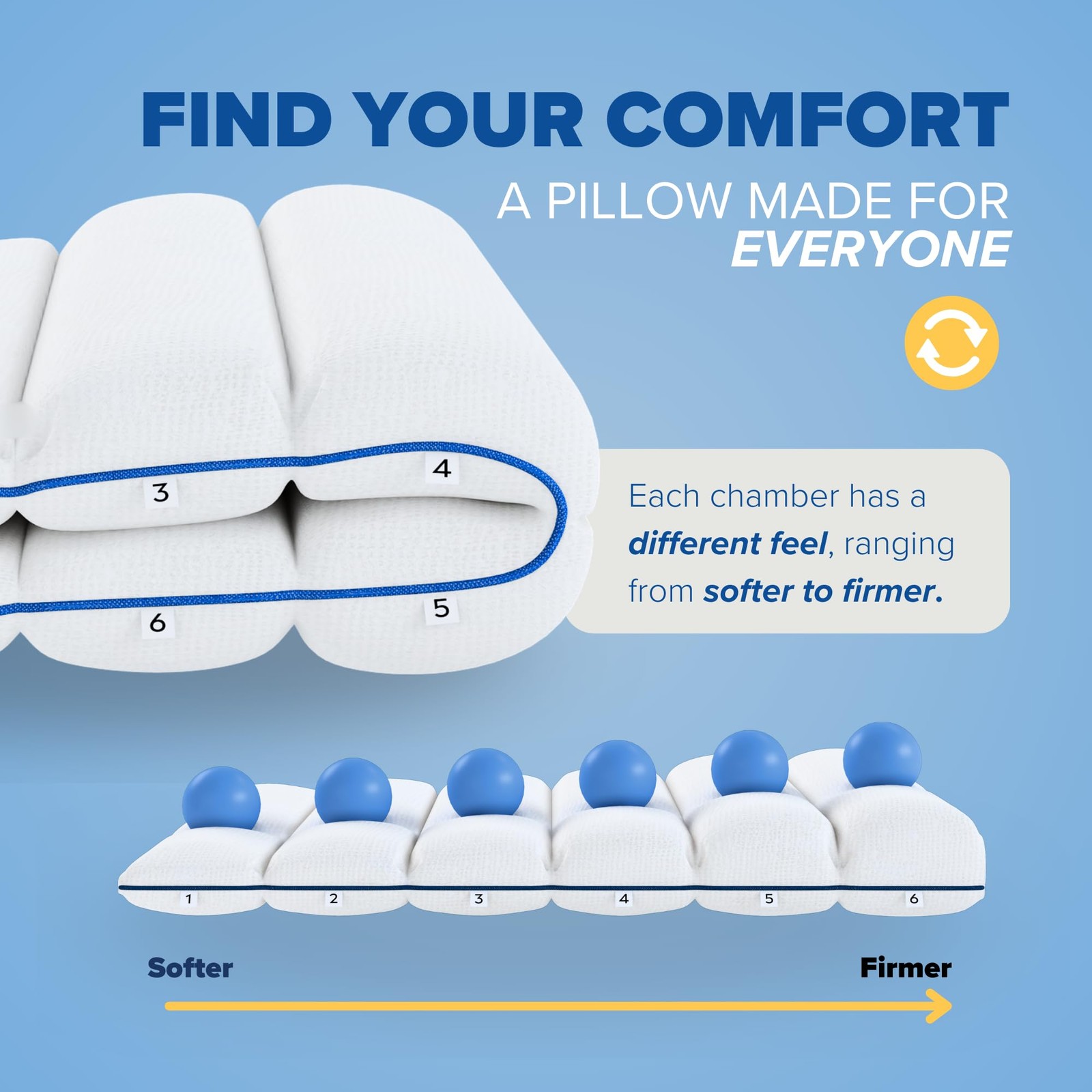 TUMBLE Adjustable Memory Foam Cooling Pillow, Standard/Queen, 1 Pack