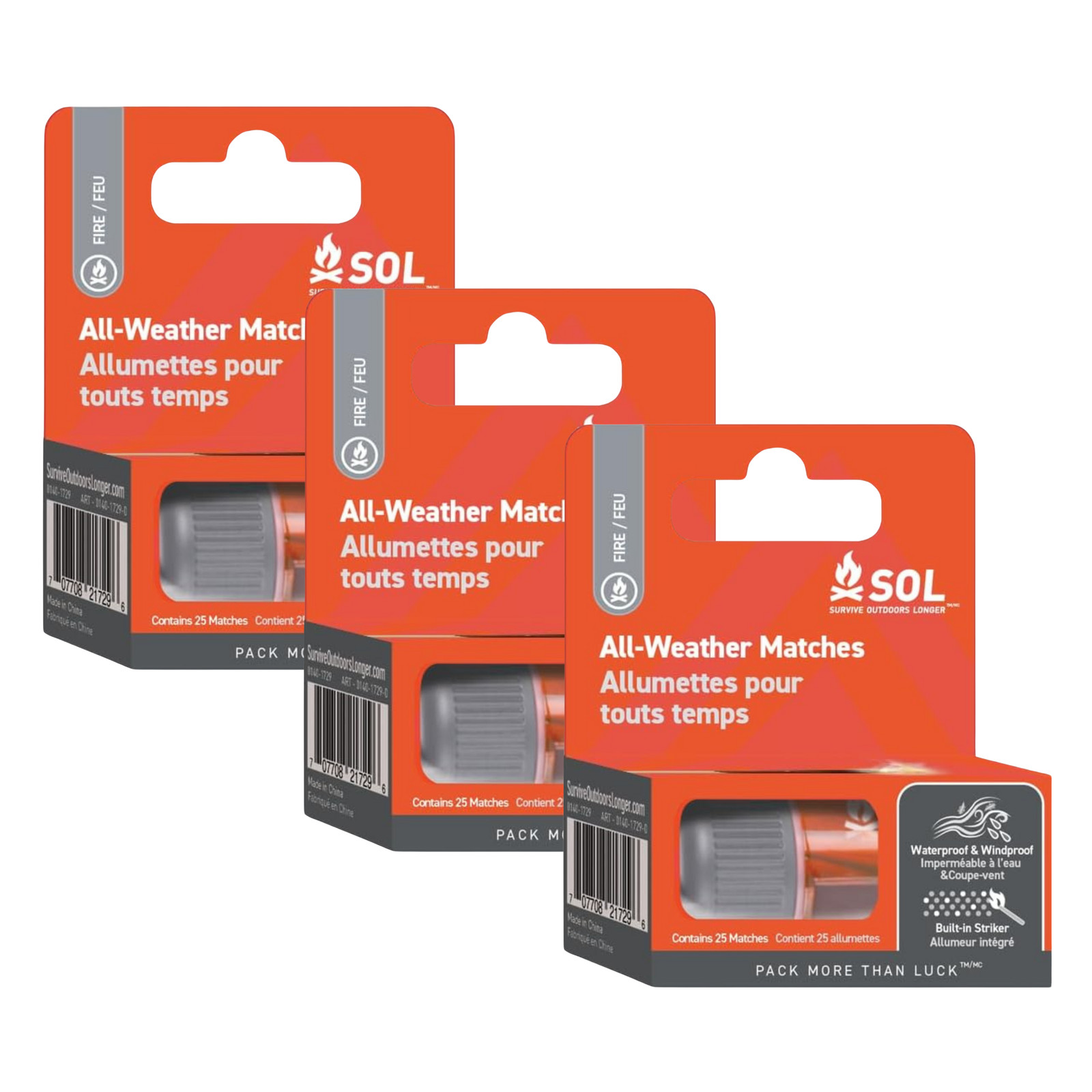 SOL All-Weather Matches: 25-pack [3-sets]