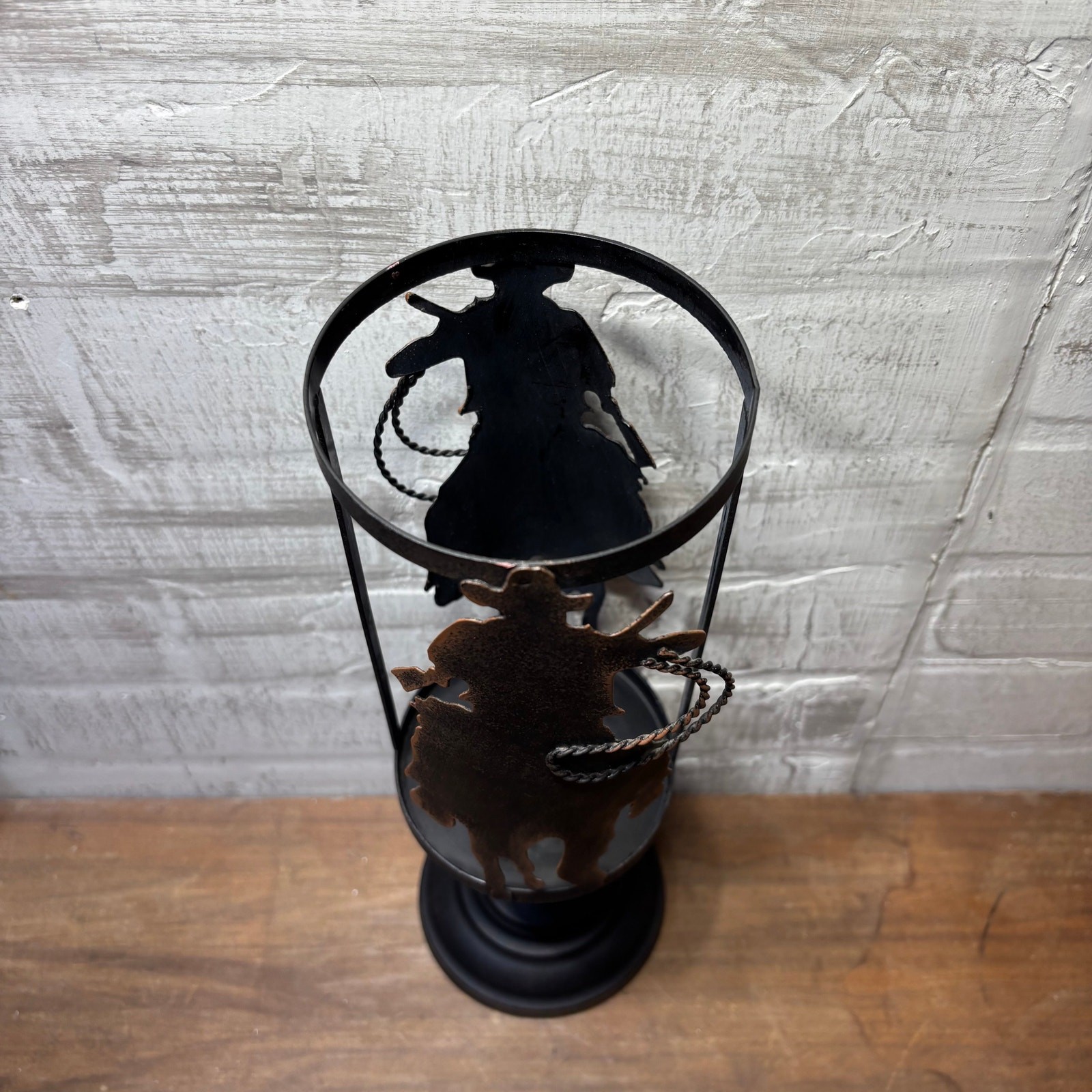 Rustic Cowboy Silhouette Metal Candle Holder